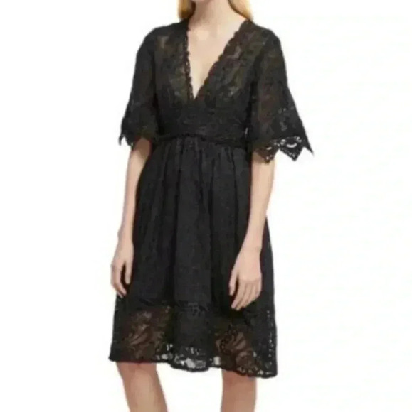 French Connection Bell-Sleeve Lace Dress Black XS 2 - Picture 4 of 10